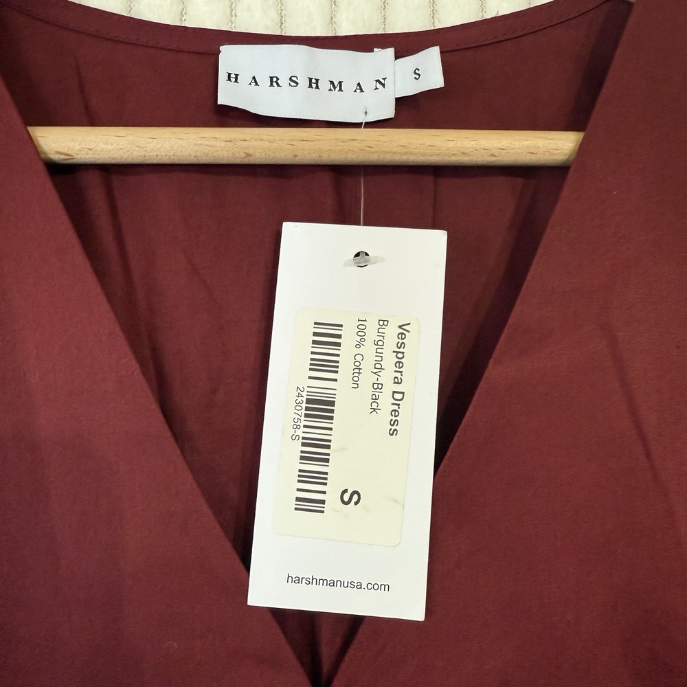 Harshman Vespera Dress Burgundy Black Size Small 100% Cotton NWT Pockets - Picture 3 of 16